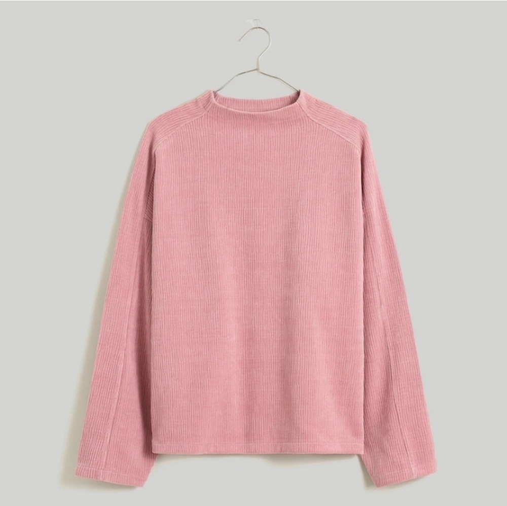 Madewell Striped Jacquard Funnelneck Top in Rosewood - Picture 7 of 7